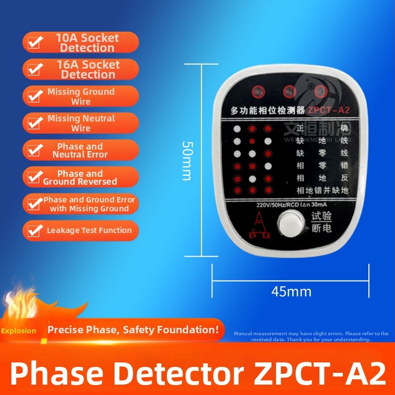 Fázisdetektor földelő vezeték vizsgálóval, modell YD5289, aljzat detektor, 10A16A, univerzális