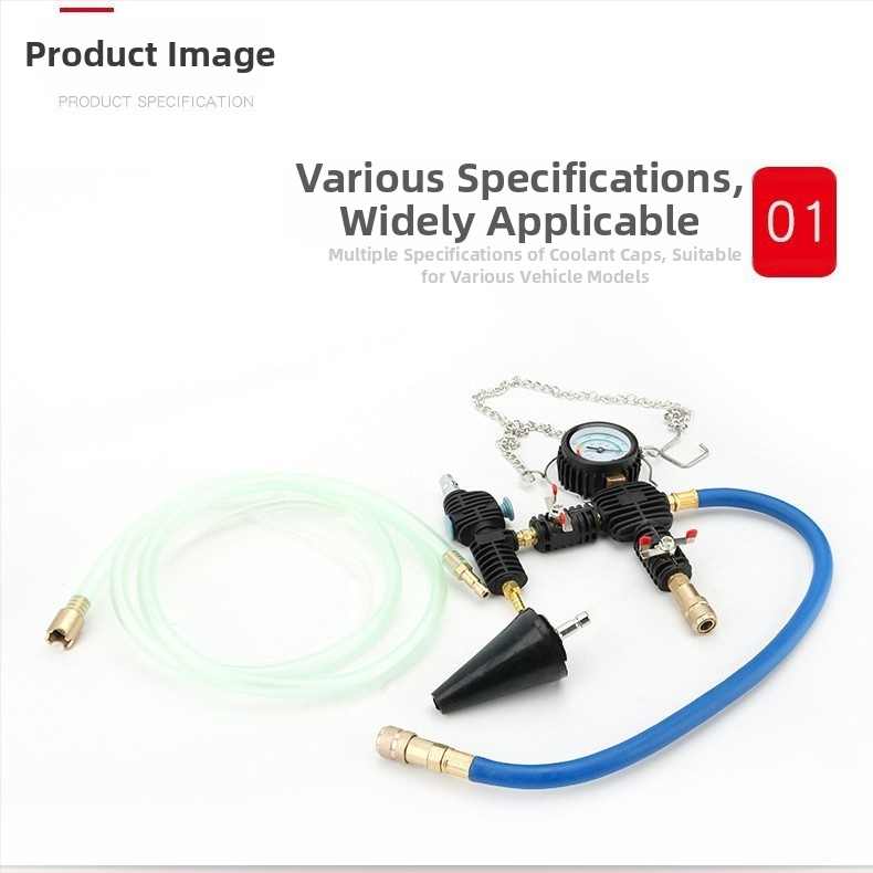 3-dielny set nástrojov na dopĺňanie chladiča auta so tlakovým manometrom, testerom netesností a vákuovým plničom