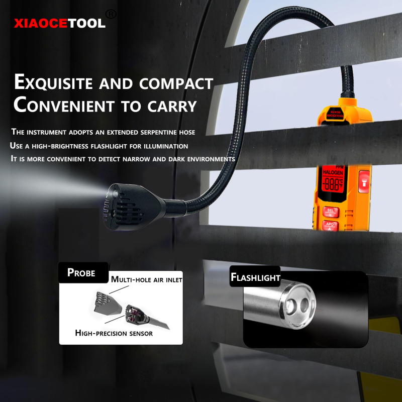 XIAOCETOOL halogén gázszivárgás-detektor autóklímához Freon R12/R32/R134a, modell XC65A/XC65B, 0-1000 ppm, 3.7V, tömeg 0.156 kg