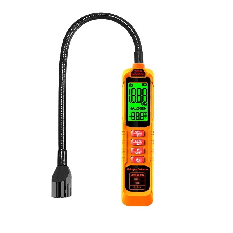 XIAOCETOOL halogén gázszivárgás-detektor autóklímához Freon R12/R32/R134a, modell XC65A/XC65B, 0-1000 ppm, 3.7V, tömeg 0.156 kg