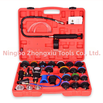 Autóhűtőrendszer nyomás- és szivárgásdetektáló készlet, nylonból készült, 28 részes, gépjármű javításához, vákuumnyomásmérővel