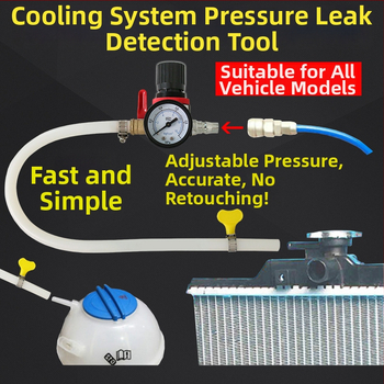 Detektor únikov vody z nádrže a tester chladiaceho systému vozidla, plastovo–kovová konštrukcia, tlakový únik, 1 súprava