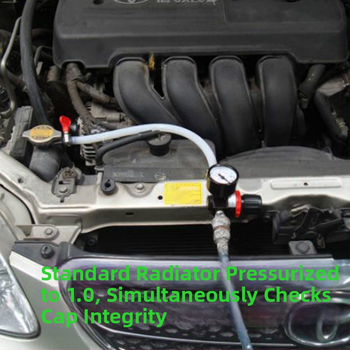 Detektor únikov vody z nádrže a tester chladiaceho systému vozidla, plastovo–kovová konštrukcia, tlakový únik, 1 súprava