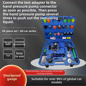 44 részes készlet hűtőrendszer vizsgálatához és antifríz töltőeszközökhöz, víztartály szivárgásdetektálóval, ötvözet acélból készült autójavításhoz