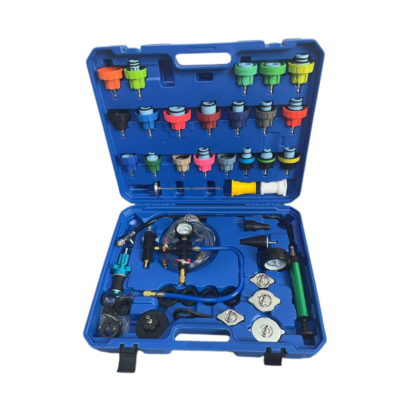 44 részes készlet hűtőrendszer vizsgálatához és antifríz töltőeszközökhöz, víztartály szivárgásdetektálóval, ötvözet acélból készült autójavításhoz
