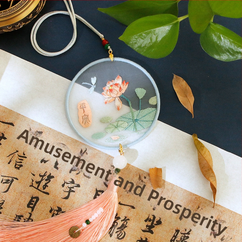 DIY set krížikovej výšivky pre auto visací prívesok – ľanová tkanina, nový čínsky štýl, séria čínskeho vetra, vhodné pre začiatočníkov, darček pre priateľa