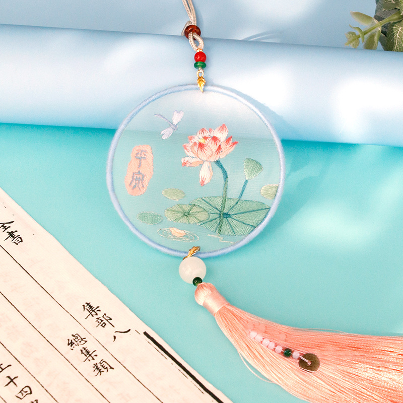 DIY комплект за бродерия с кръстчета за кола — талисман за безопасност, ленено платно, стил Нов китайски стил, серия Китайски вятър, подходящ за начинаещи, подарък за приятеля