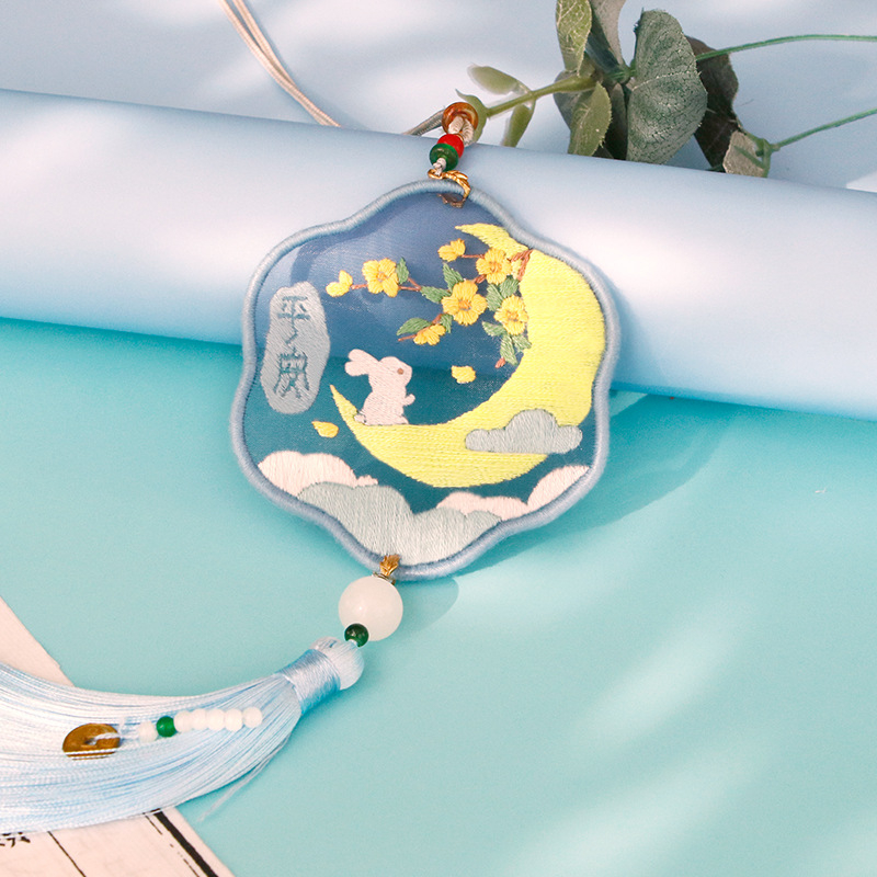 DIY комплект за бродерия с кръстчета за кола — талисман за безопасност, ленено платно, стил Нов китайски стил, серия Китайски вятър, подходящ за начинаещи, подарък за приятеля