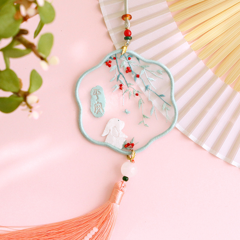 DIY комплект за бродерия с кръстчета за кола — талисман за безопасност, ленено платно, стил Нов китайски стил, серия Китайски вятър, подходящ за начинаещи, подарък за приятеля