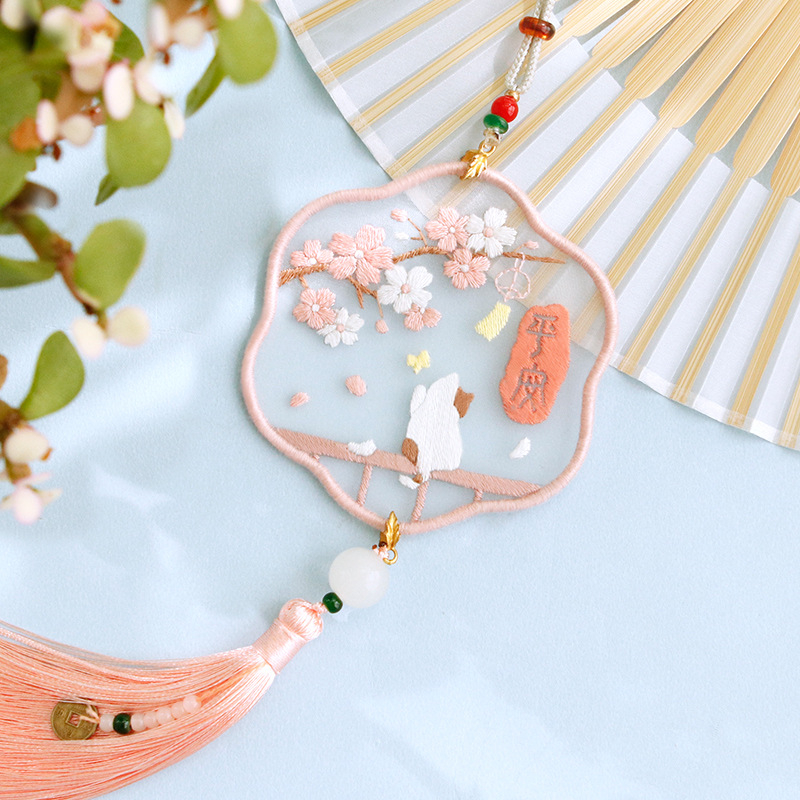 DIY комплект за бродерия с кръстчета за кола — талисман за безопасност, ленено платно, стил Нов китайски стил, серия Китайски вятър, подходящ за начинаещи, подарък за приятеля