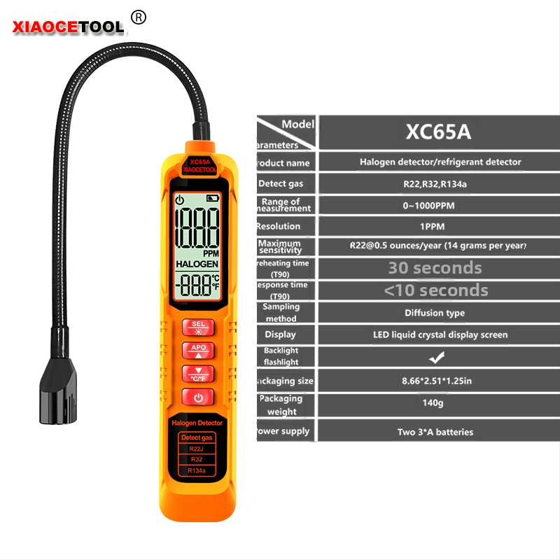 XIAOCETOOL XC65A/B halogénový detektor únikov, rozsah 0-1000 ppm, pre R22/R32/R134a