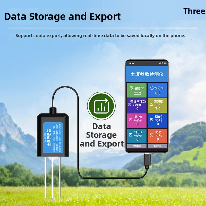 USB hordozható talajmonitor pH, NPK, EC, nedvesség és hőmérséklet mérésére