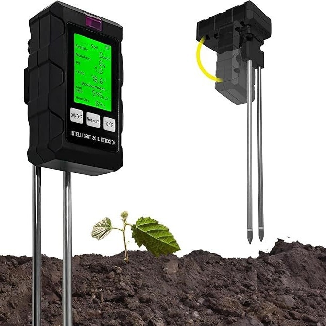 Tester tla – šest u jednom: mjeri temperaturu tla, vlagu, pH, svjetlo i plodnost; model: Six-in-One Soil Detector, težina 116 g