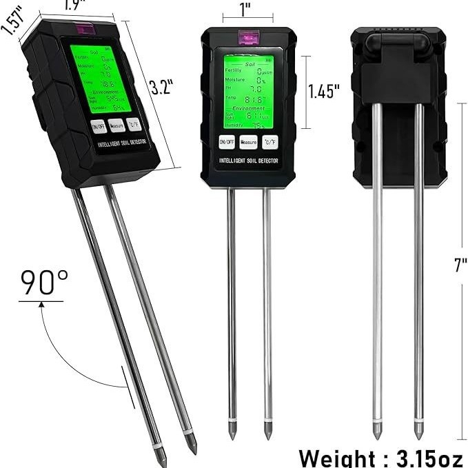 Tester tla – šest u jednom: mjeri temperaturu tla, vlagu, pH, svjetlo i plodnost; model: Six-in-One Soil Detector, težina 116 g