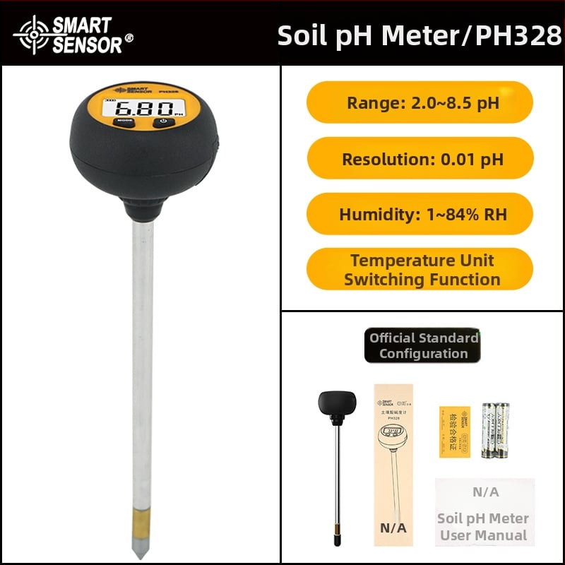 Prijenosni mjerač pH tla za tlo s digitalnim zaslonom, raspon pH 2.0–8.5, točnost ±0.2 pH, radna temperatura 10–60°C