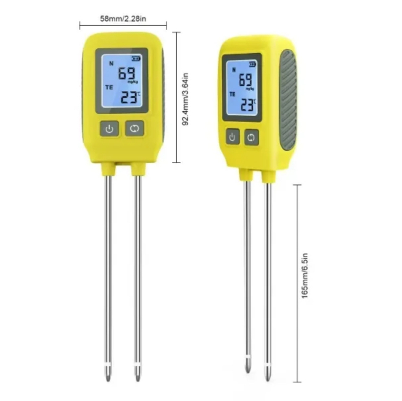 SGS09 почвен тестер – 4-в-1: азот, фосфор, калий и органична материя с температурно измерване; pH ±0.2, влажност ±10%