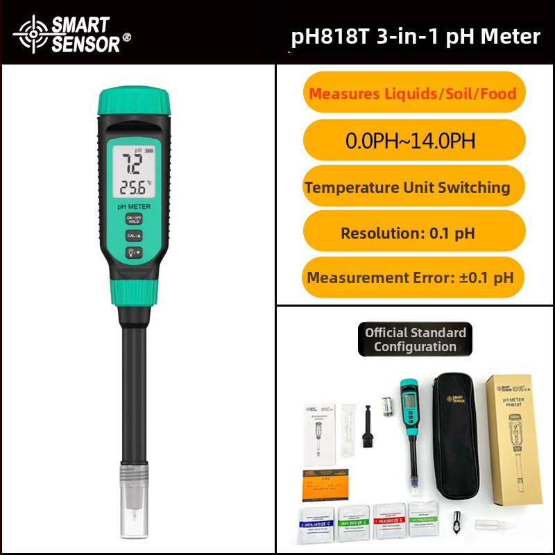 Hima PH818T Prenosný pH meter – digitálny displej, špicatá sonda, rozsah 0.0–14.0 pH, presnosť ±0.1 pH, teplotná kompenzácia 0–70°C, napájanie 1.5V