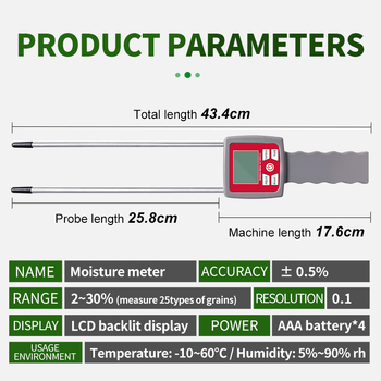 Hordozható nedvességmérő MT-300Pro kávébabokhoz, kakaóbabhoz, rizshez, szójababhoz és lenmaghoz – nedvesség-tartomány 2–30%, pontosság 0,3%, 5V tápegység