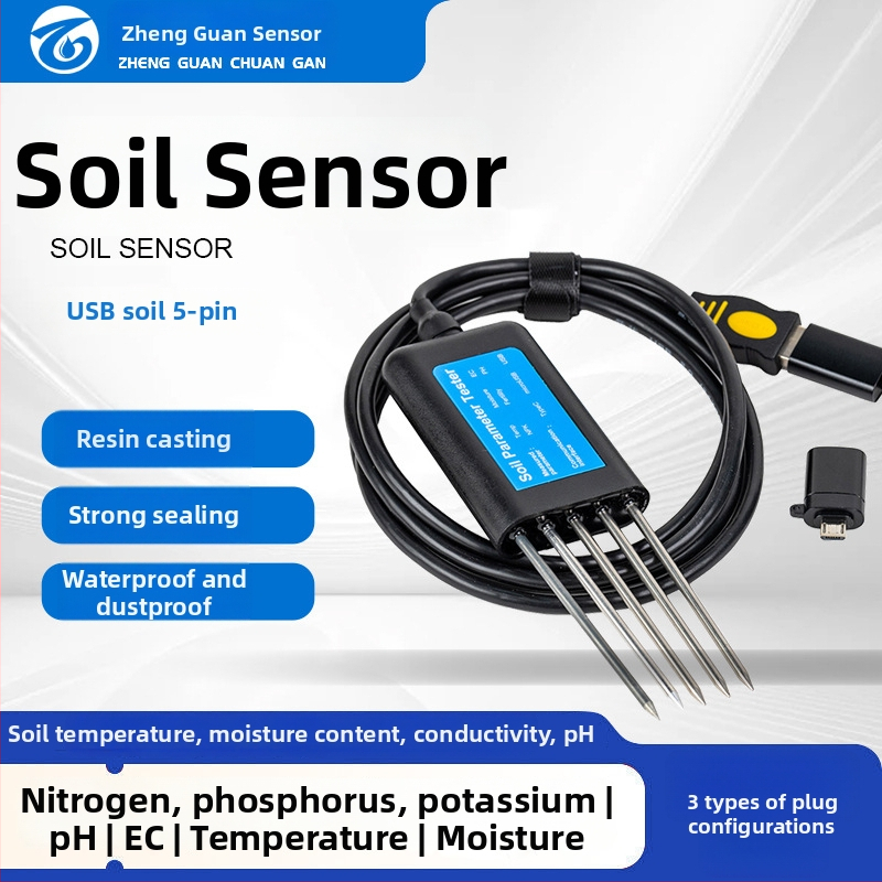 USB osem v jednom senzor pôdy: vodivosť, teplota, vlhkosť, obsah vody, NPK a pH merač