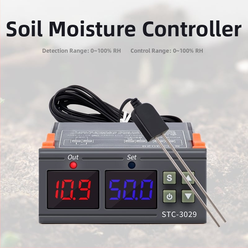 STC-3029 Upravljač vlage tla, 220V za staklenik, mjerenje temperature i vlage tla