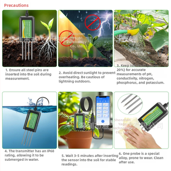 Talajvizsgáló, 8-az-1-ben: NPK, só, hőmérséklet, páratartalom, EC és pH; USB-kapcsolat; modell The01888s (súly 200 g)