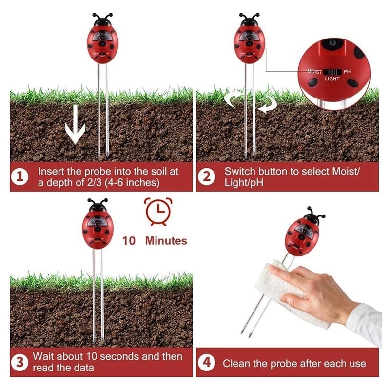 Ladybug troj-in-jedan tester tla: vlaga, svjetlost i pH za vrt