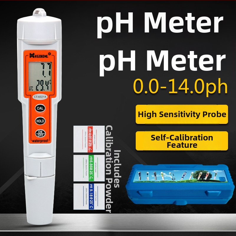 Prenosný pH meter Kedida 6021A – LCD displej, rozsah pH 0.0–14.0, presnosť 0.1 pH, teplotná kompenzácia 0–50°C