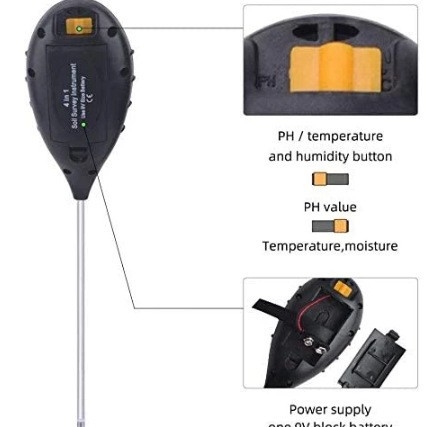 4-u-1 tester tla s pH, mjerač svjetla i termometar (Model RZ89)
