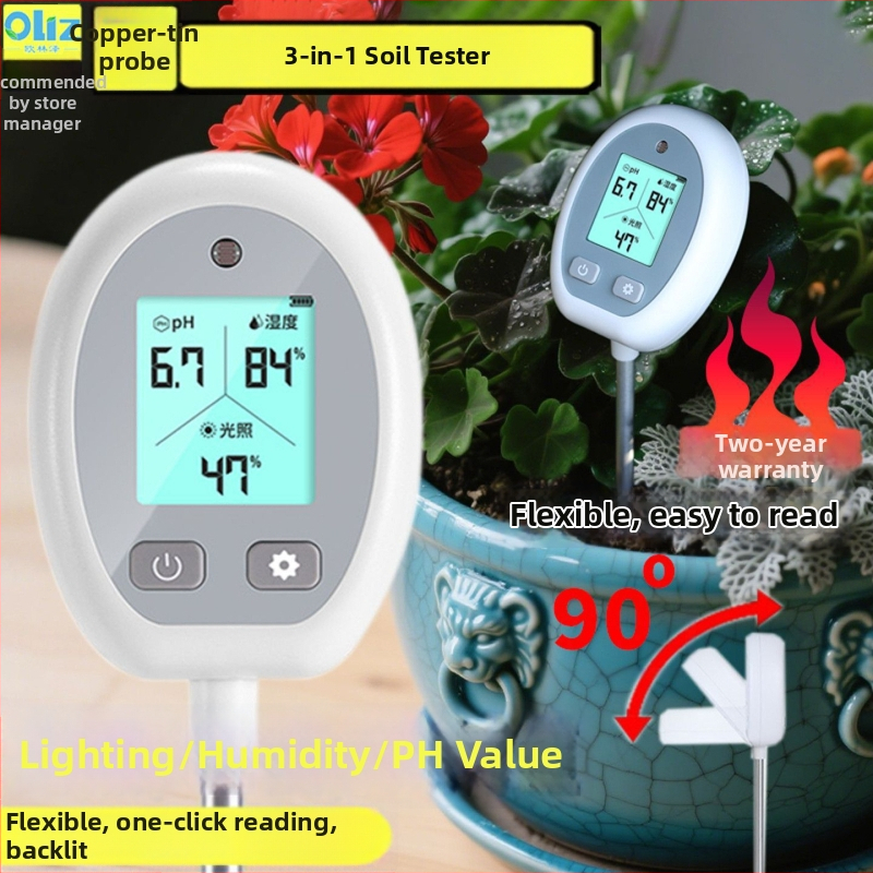 Zemljni tester s pH, vlage i detekcijom svjetla za kućne biljke na slano-alkalnim tlima