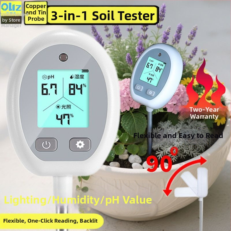 Zemljni tester s pH, vlage i detekcijom svjetla za kućne biljke na slano-alkalnim tlima