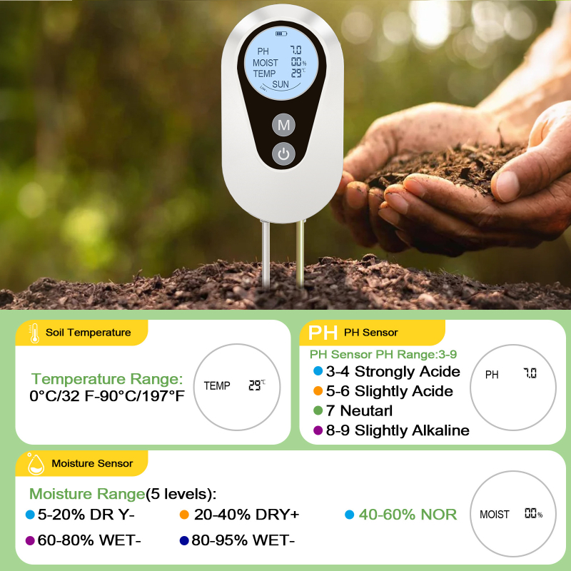BSV-ST001 Detektor tla za vrtlarstvo – mjerenje pH, vlažnosti, temperature i jačine sunčeve svjetlosti