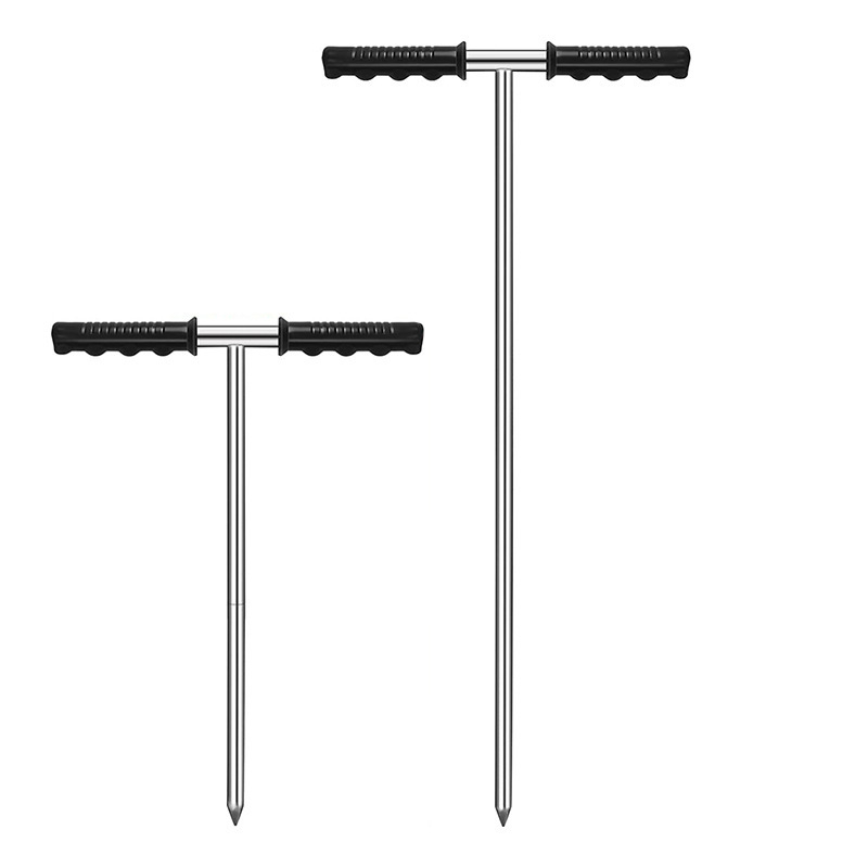 Rozsdamentes acél talajzonda állítható T-karos fogantyúval és földelő rúddal – udvar, kert, gyep