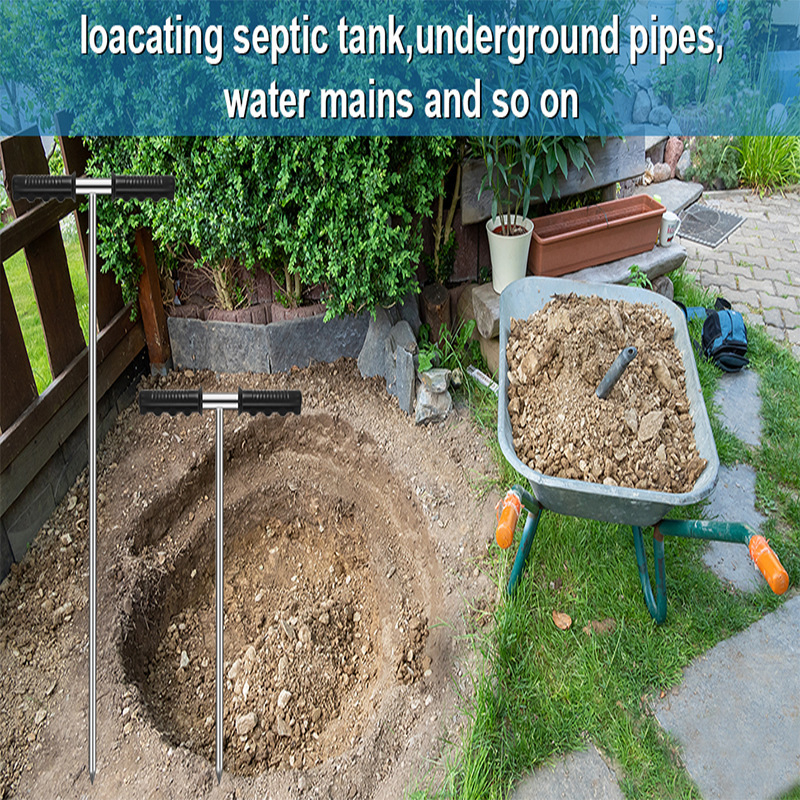 Rozsdamentes acél talajzonda állítható T-karos fogantyúval és földelő rúddal – udvar, kert, gyep