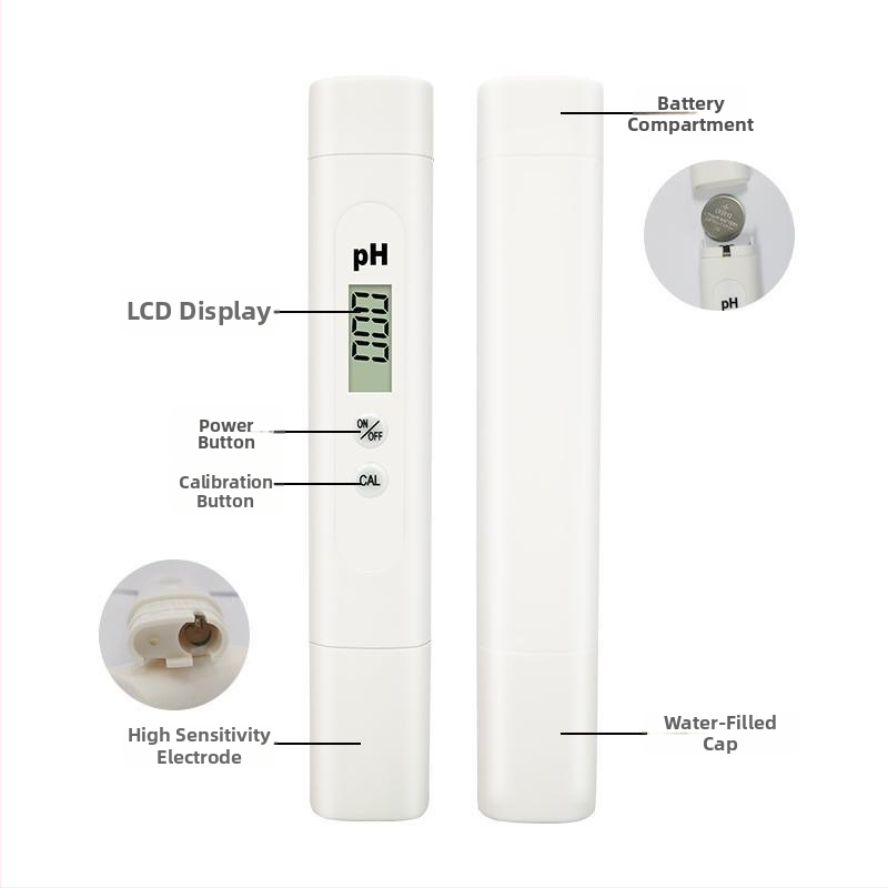 Prenosný pH meter s sklenenou sondou, rozsah 0–14 pH, presnosť 0,01, teplotná kompenzácia 0–60 °C