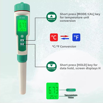 Prenosný pH meter, digitálny displej, sklenená sonda, rozsah merania 0-14 pH, model SY-1030