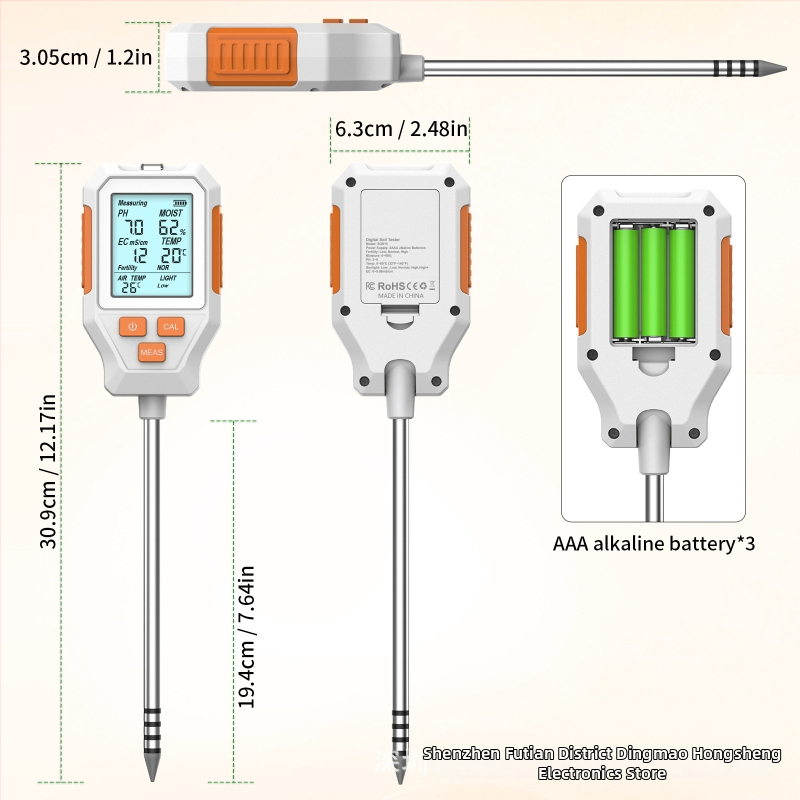 Pôdny tester 7 v 1: pH ±0,5, Vlhkosť ±10%, EC, Svetlo, Úrodnosť