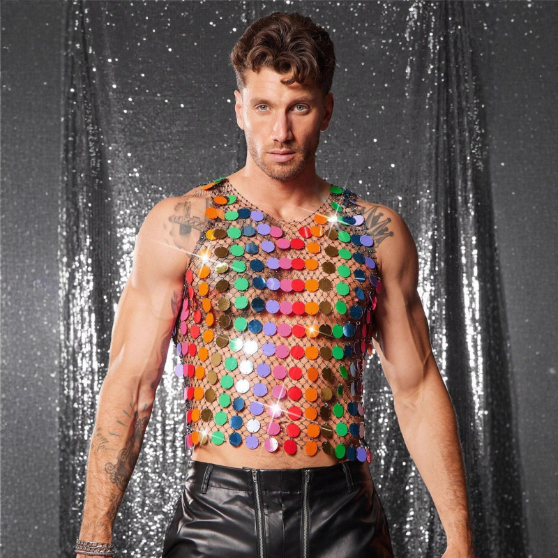 Korea stiilis sädelev võrguvest, varrukateta, vaba lõige, polüesterkangas, kolaaži detailid, suvi 2025