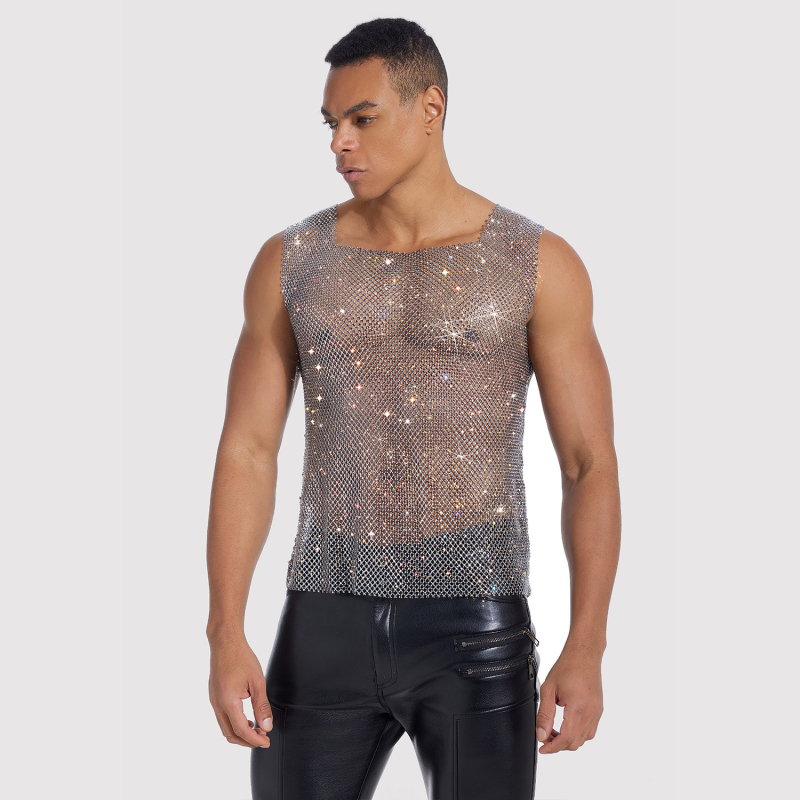Unisex bez rukava T-shirt vest, slim fit, okrugli vrat, poliester, ukras kristalima