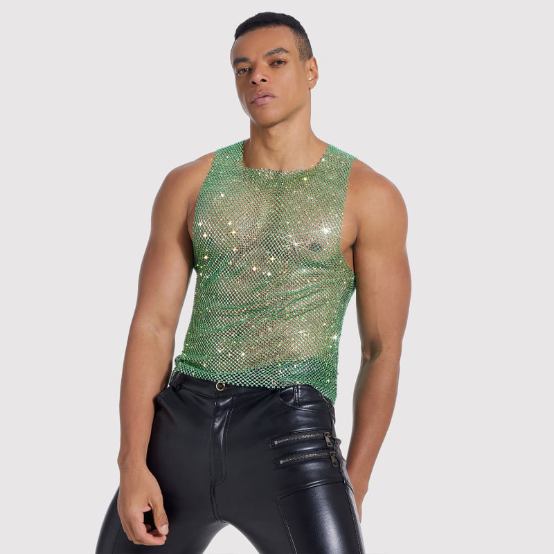 Unisex bez rukava T-shirt vest, slim fit, okrugli vrat, poliester, ukras kristalima