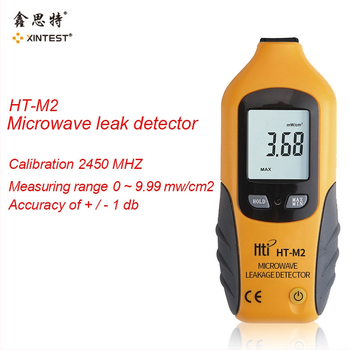 HT-M2 Detektor mikrovlnných únikov, merač elektromagnetického žiarenia, rozsah merania 0–9.99 mW/cm², presnosť ±1 dB, rozlíšenie 0.01, napájanie 9V batériou