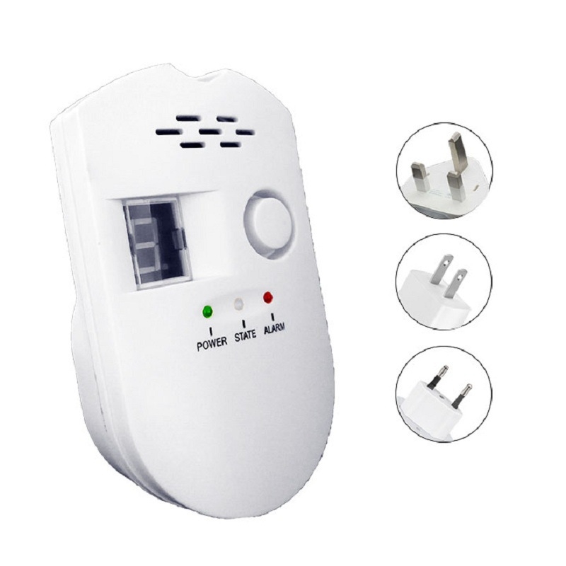 Alarmă de gaz cu priză triunghi Britanic standard BRJ-502, 110–240 V, detecție 360°, acoperire 20 m², -10…+50 °C