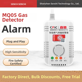 Domový detektor úniku plynu, model SC-MQ05, nástenná montáž, AC 220V, 360° detekcia, káblová komunikácia