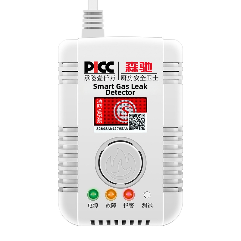 Domový detektor úniku plynu, model SC-MQ05, nástenná montáž, AC 220V, 360° detekcia, káblová komunikácia