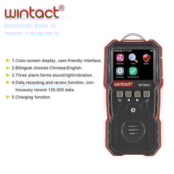 Hordozható gyúlékony gáz detektor WT8801, 0–100% LEL tartomány, pontosság ±5% FS, DC 3.7V 1800mAh akkumulátor
