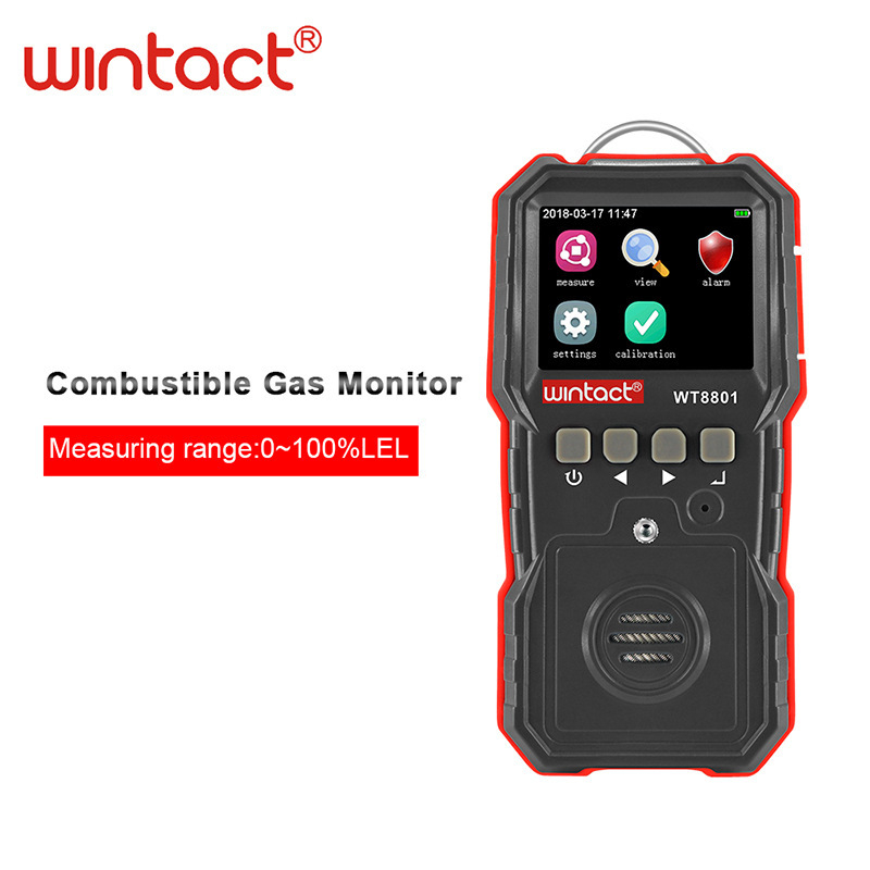 Hordozható gyúlékony gáz detektor WT8801, 0–100% LEL tartomány, pontosság ±5% FS, DC 3.7V 1800mAh akkumulátor
