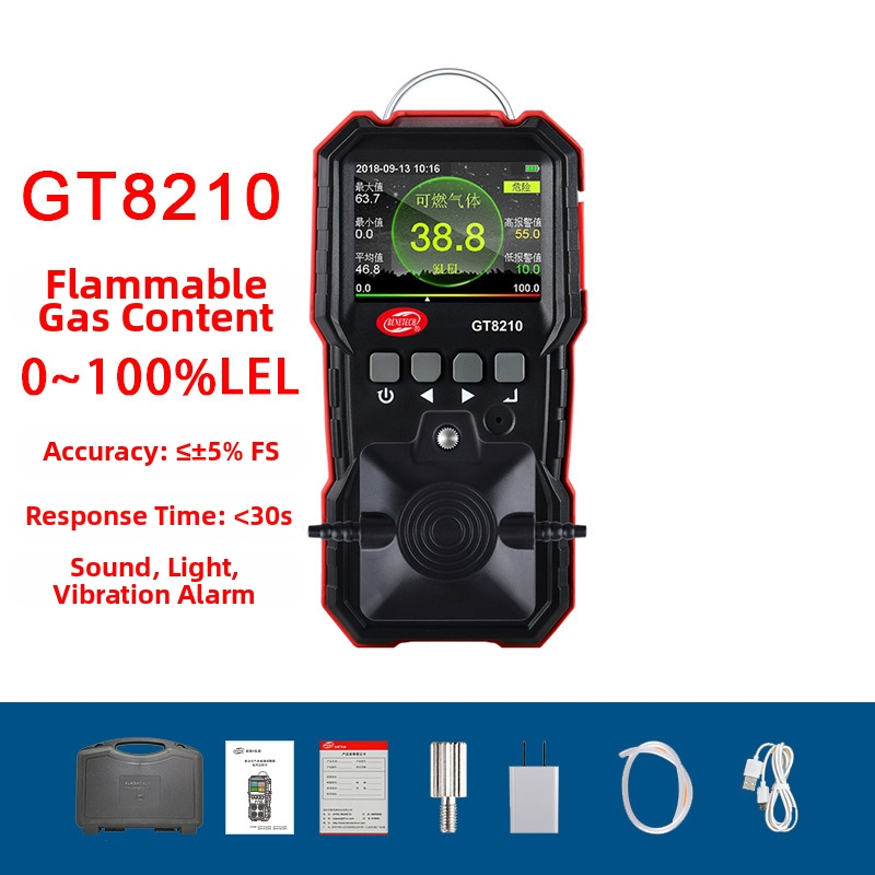 Prenosný detektor horľavých plynov WT8801, rozsah 0–100% LEL, presnosť ±5% FS, napájanie DC 3.7V, batéria 1800mAh