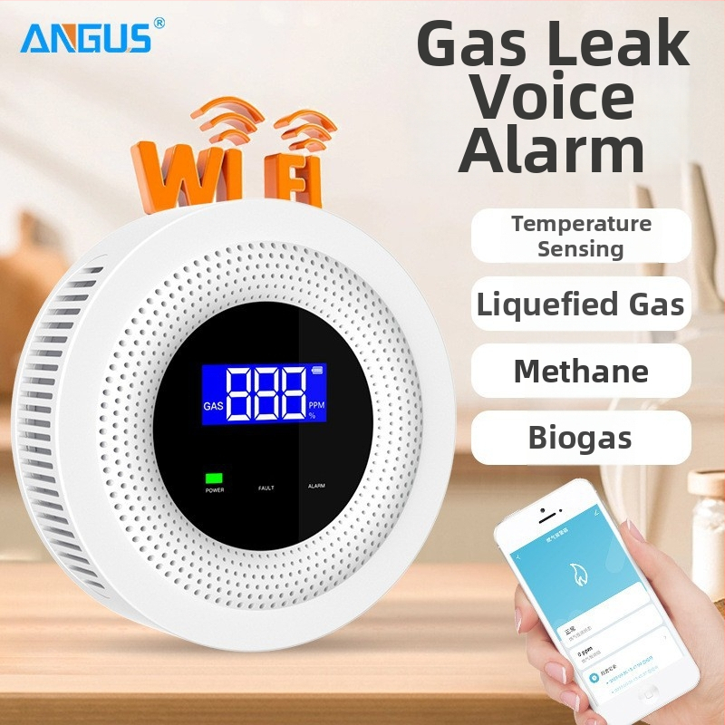 WiFi alarm CO a plynu, 360° detekcia, 5V napájanie, bezdrôtové 433MHz, nástenná montáž s upozorneniami v aplikácii