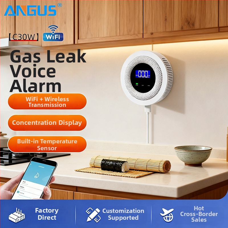 WiFi alarm CO a plynu, 360° detekcia, 5V napájanie, bezdrôtové 433MHz, nástenná montáž s upozorneniami v aplikácii