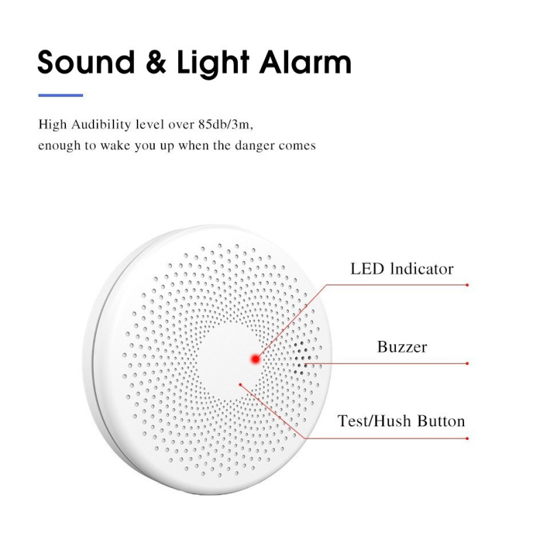 CS01W Detector fără fir de fum și CO, detectare la 360°, alarmă sonoră și luminoasă, alimentare cu baterie AA 1,5V