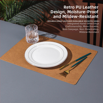 Štvorec kožená podložka pod jedlo v nordickom štýle, retro ľahký luxus, vodotesná a vlhkosťodolná, dvojvrstvová izolácia, na domáce použitie
